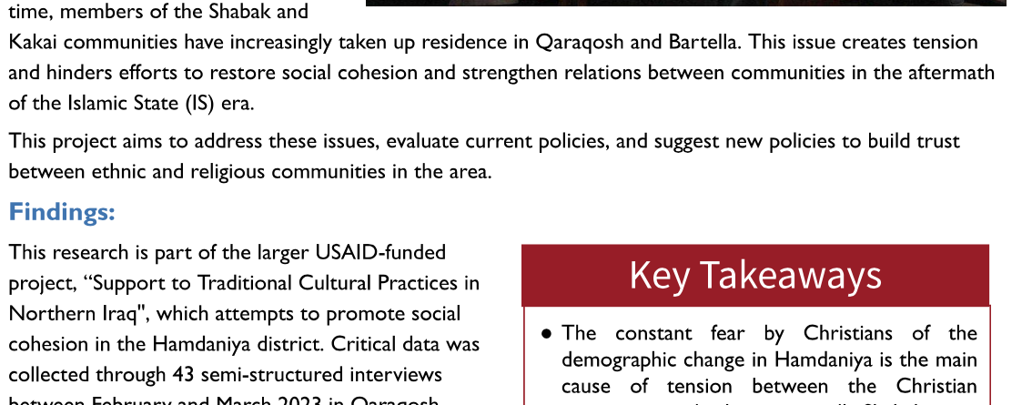 Policy Brief - Critical Issues for Social Cohesion in Hamdaniya